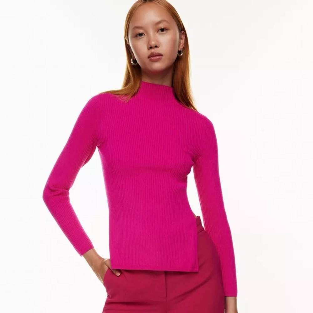 Aritzia Babaton Sculpt Knit Tie-back Longsleeve - Granita Pink Ribbed Sweater